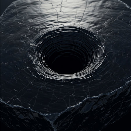 Cracked hole in black glass. Abstract background. 3d renderingの素材