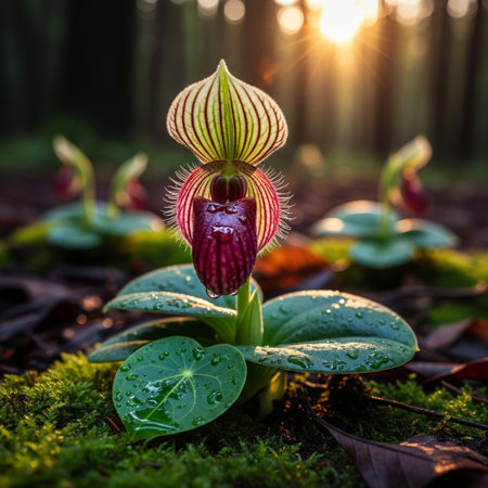 Beautiful Paphiopedilum orchid in the forest.の素材