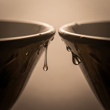 Close up of a water drop falling from a cup. Toned.の素材