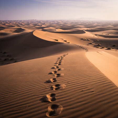 Footprints in the sand dunes of the Sahara desert, Moroccoの素材