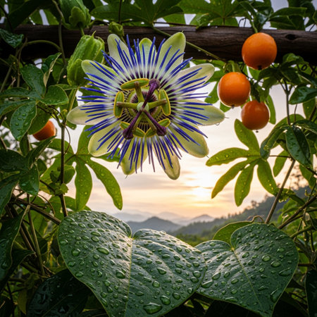 Passiflora caerulea flower in the morning.の素材