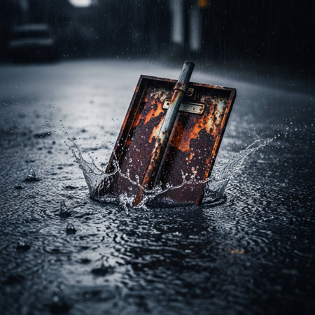 Abandoned old suitcase in the rain. Conceptual image.の素材