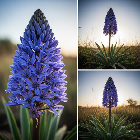 Collage of blue flowers (Lupinus lupinus)の素材