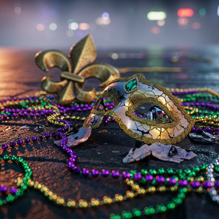 Traditional Venetian carnival mask on the background of the night cityの素材