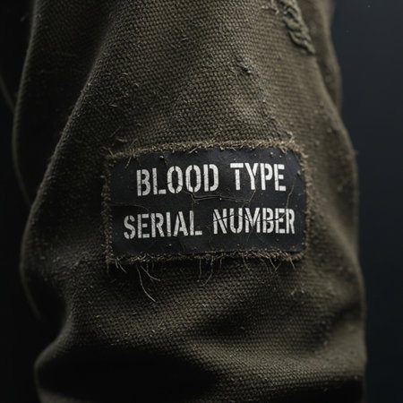 Black military jacket with the inscription on a black background. Close-up.の素材