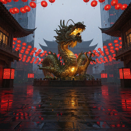 Dragon statue in chinese temple,3d rendering and illustration.の素材