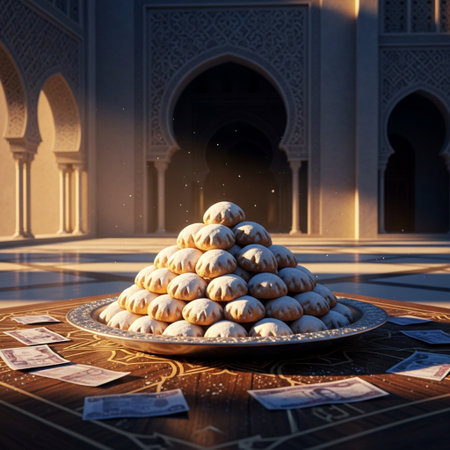 3d rendering of a pile of dumplings in a mosqueの素材