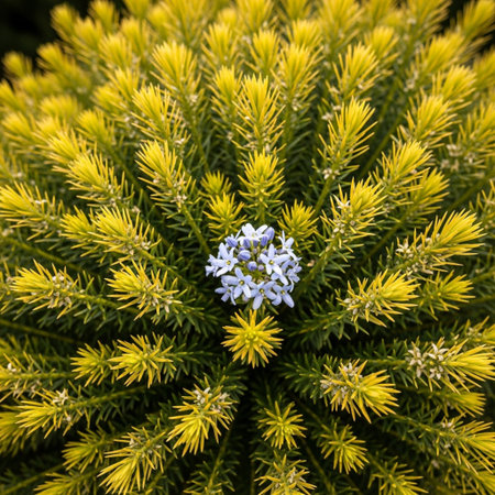 Close up view of a small flower in a botanical garden.の素材