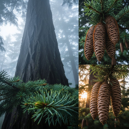 Collage of photos of evergreen trees in Sequoia National Park, California, USAの素材