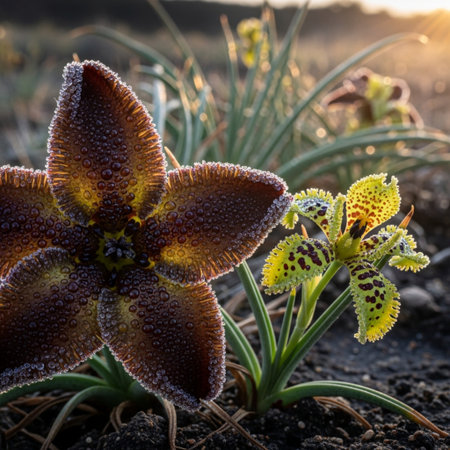 Paphiopedilum orchid flowers in the morning dew.の素材