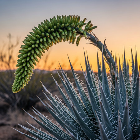Cactus in the Mojave Desert at Sunset, California, USAの素材