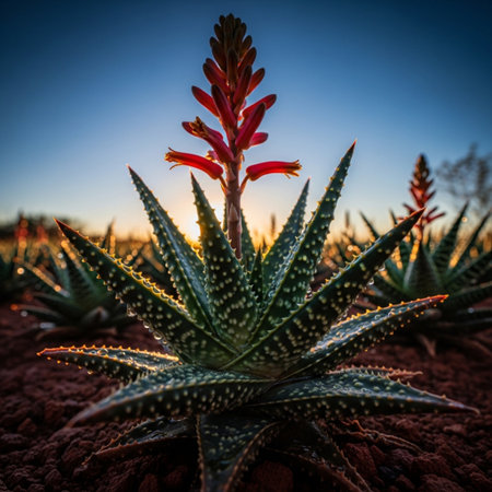 Aloe vera plant in the desert. Aloe Vera is a succulent plant species of the genus Aloe.の素材