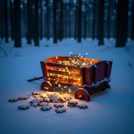 Christmas decoration in the form of a Christmas tree in the snowy forestの素材