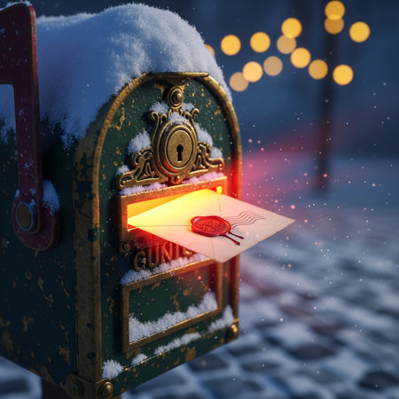 Mailbox with a letter in the snow. 3D illustration.の素材