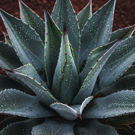 Agave americana plant with dew drops close up. Natural backgroundの素材