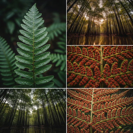 Collage of ferns in the rainforest, stock photoの素材