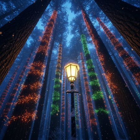 Lantern in the forest at night. Christmas and New Year theme.の素材