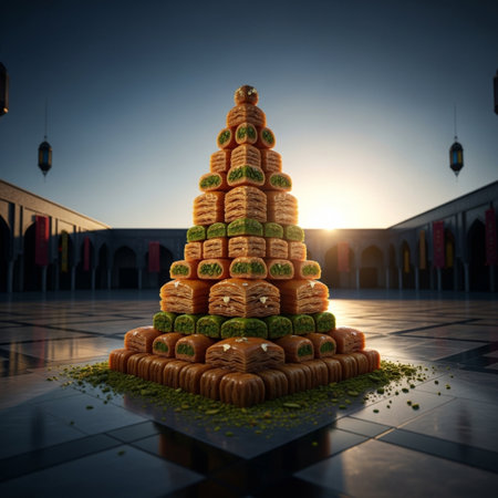 Cake pyramid in the middle of the mosque,3d renderingの素材