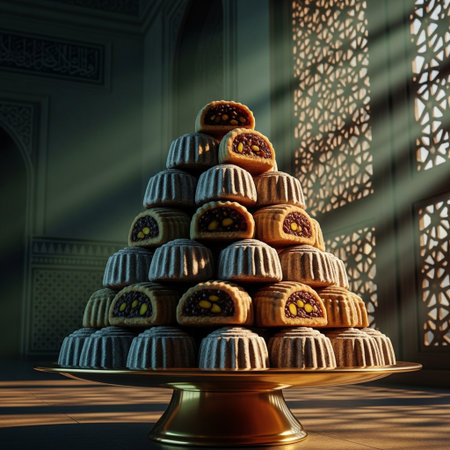 3D rendering of a Christmas tree made of gingerbread cookies.の素材