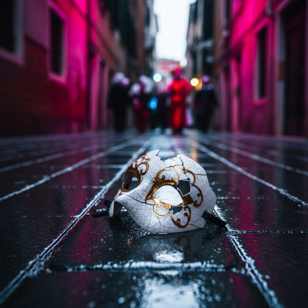 Christmas decorations on the streets of Venice, Italy. Selective focusの素材