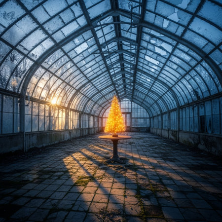 Christmas tree in a greenhouse. Christmas and New Year holidays concept.の素材