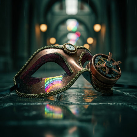 Venetian carnival mask on the floor in the church.の素材