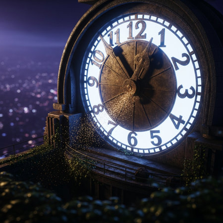 Vintage wall clock at night. Time concept. 3D Renderingの素材