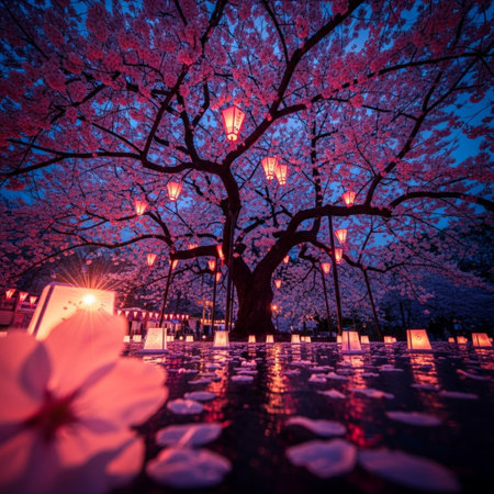 Beautiful cherry blossom in the park at night, Chiang Mai, Thailandの素材