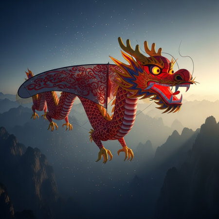 Chinese dragon flying in the sky. 3d rendering. Computer digital drawing.の素材