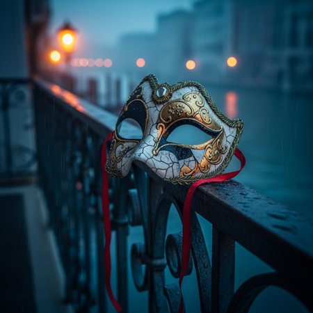 Venetian carnival mask on the bridge in Venice, Italyの素材