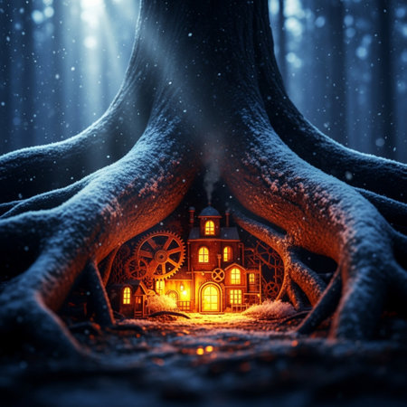 Magic house in the forest. Halloween concept. 3D Renderingの素材