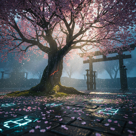 Beautiful cherry blossom trees in Japan. 3D rendering.の素材