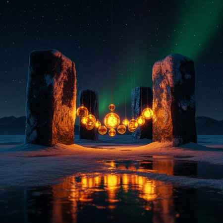 Aurora borealis in the arctic circle. 3d renderingの素材