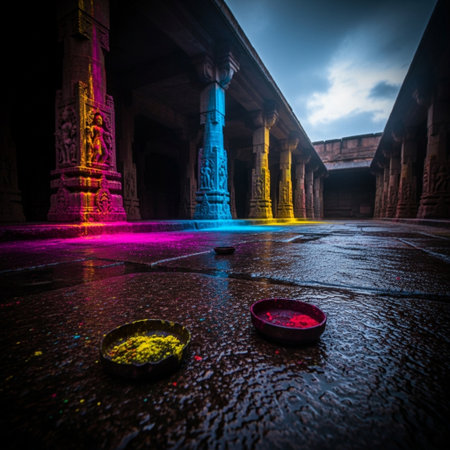 Colorful light painting on the Pashupatinath temple in Kolkata, Indiaの素材