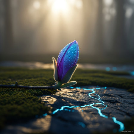 Magnolia flower with water drops on green moss. Springtime concept.の素材