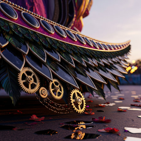 Carriage in the form of a dragon on the background of the night cityの素材