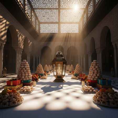 3D rendering of the interior of a Muslim mosque in the morningの素材
