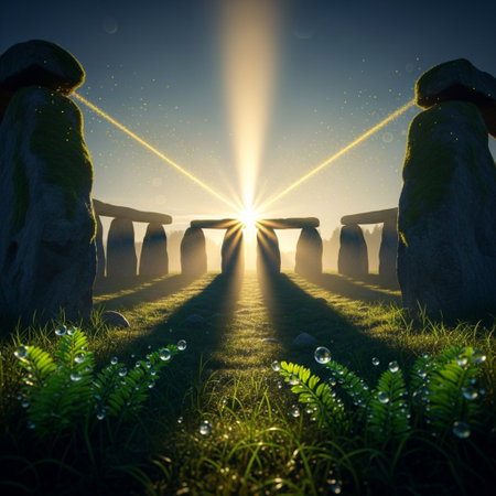 Mysterious stonehenge at sunrise. 3D rendering.の素材