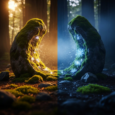 Mysterious green forest with magic portal. 3D Renderingの素材