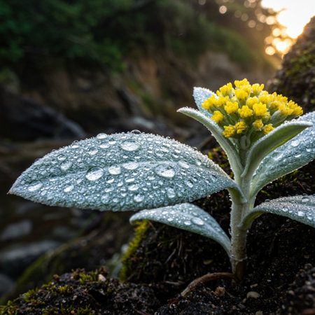 Close-up of a small plant with water droplets on itの素材