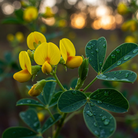 Close up of a yellow flower (Sesbania officinalis)の素材