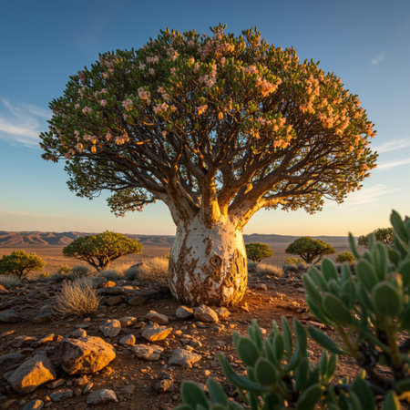 Quiver Tree at sunset in the Namib Desert, Namibiaの素材