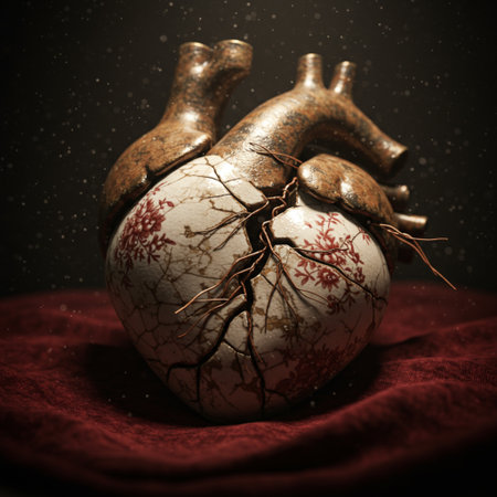 Human heart with blood vessels on dark background. Valentine's day concept.の素材