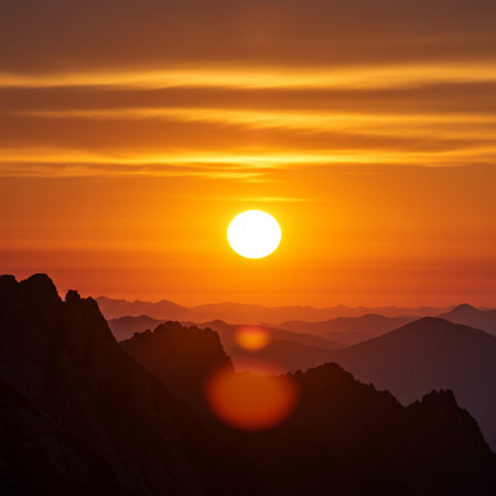 Beautiful sunset in the mountains landscape. Sunrise over the mountains.の素材