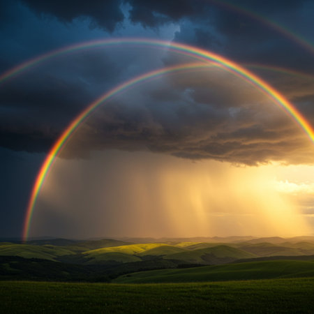 Rainbow over Tuscany, Italy. Beautiful nature background.の素材