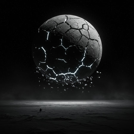 Conceptual image of broken planet in space. 3D renderingの素材