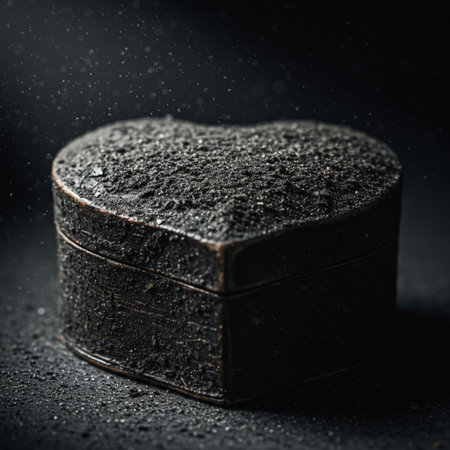 Pile of coal in the shape of a heart on black backgroundの素材
