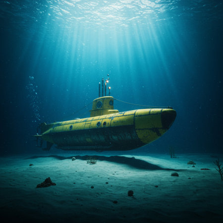 Submarine on the sandy bottom of the tropical sea, underwater photographyの素材