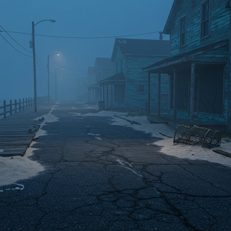 Abandoned house in a foggy night. 3D renderingの素材