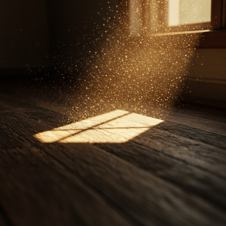 A ray of light breaks through the window. The sun shines through the window.の素材